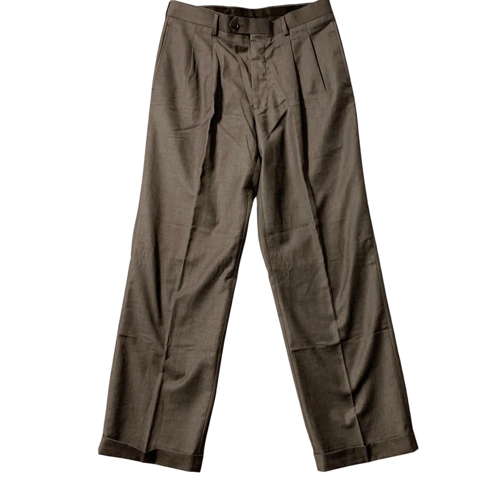 Angelo Rossi Pants Men 32x30 Dark Gray Pleated Cuffed Poly Rayon Blend Career - Image 1 of 4