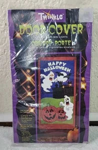 Twinkle Happy Halloween DOOR COVER Ghosts Pumpkins Lights Vintage - Picture 1 of 7