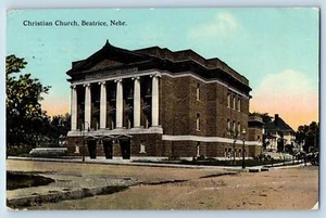 1912 Christian Church Building Dirt Road Carriage Beatrice Nebraska NE Postal - Imagen 1 de 2