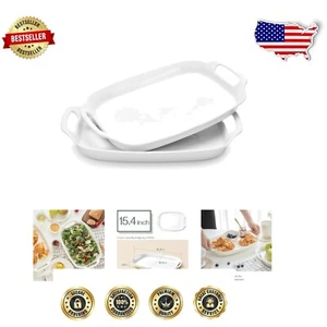 Stackable 15.4" Rectangle Porcelain Serving Trays - Durable & Stylish Gift Set - Picture 1 of 10