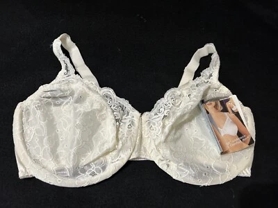 NWT Vtg OLGA 33580 Second Skin Satin Lace Sheer Underwire 40DDD Ivory Bra - Image 1 of 4
