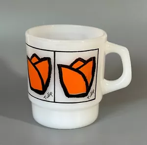 Tazza vintage Fire King Arancione TULIP vetro latte ancoraggio mod fiore 1960-79 - Foto 1 di 9