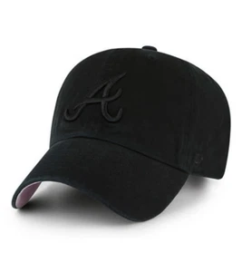 Atlanta Braves '47 Brand Black On Black Ballpark Clean Up Adjustable Dad Hat - Picture 1 of 3