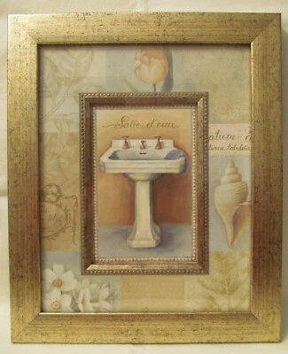 New Matted French Bathroom Sign/Salle D'eau w/Free Standing Sink Gold Frame  - Image 1 of 2
