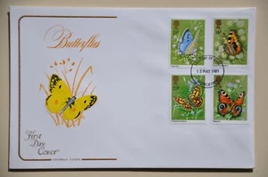 COTSWOLD EMBOSSED FDC 1981 MAY BUTTERFLIES INC INSERT WORCESTER POST MARK - Picture 1 of 2