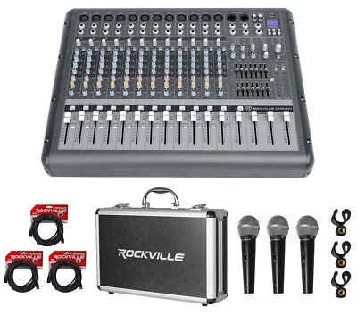 Rockville RPM1470 14 Channel 6000w Powered Mixer, USB/Effects+3 Mics+Case+Cables - Image 1 of 4