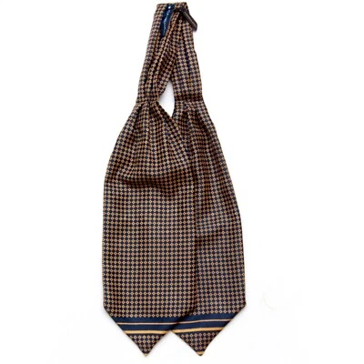 Men's Cravat Ascot 100%silk Gift Box Black Navy Gold Ornament A212 - Image 1 of 4