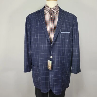 Cremieux Collection Men's Sport Coat Blazer Navy Blue Plaid Polyester XXL Short - Image 1 of 4