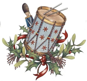 Christmas Victorian Drum Soldier 2 pcs 4" x 3-3/4" Waterslide Ceramic Decals - Picture 1 of 1