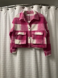 New Zara Girls Hot Pink/White Big Plaid Checks Cropped Top Shirts SZ 13-14 - Picture 1 of 4
