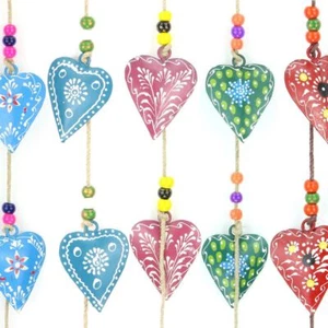 Hanging Mobile Decoration String Bead HEARTS LOUDelephant Colourful Hand Painted - Picture 1 of 42