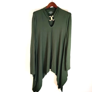 Carmen Marc Valvo oliv Stretch Top gold Glitzer Ausschnitt XL asymmetrisch langarm - Bild 1 von 14