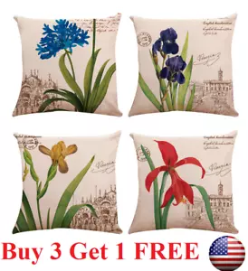 Flower Vintage Linen Pillow Case Flower Cushion Cover Waist Throw Home Sofa - Picture 1 of 5