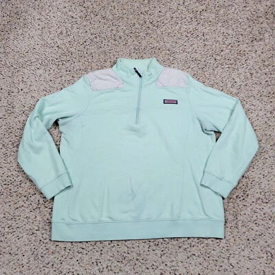 Vineyard Vines Suéter Niñas XL Verde Blanco Cuarto Cremallera Pullover Sudadera LEER Foto 1 de 4