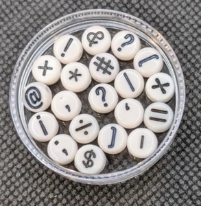 20 Bead Letter Alphabet Symbol Punctuation ! ¡ ? ¿ [ ] ; , + - ÷ x =  & @ * # / - Picture 1 of 2