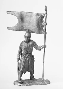 Teutonic Sergeant with a Flag, 13th century. Tin toy soldier 54mm (1/32) - Picture 1 of 6