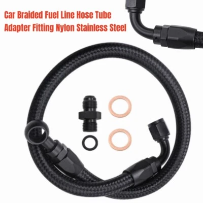 1 x Car Braided Fuel Line Hose Black Tube Adapter Fitting Nylon Stainless Steel - Image 1 of 4