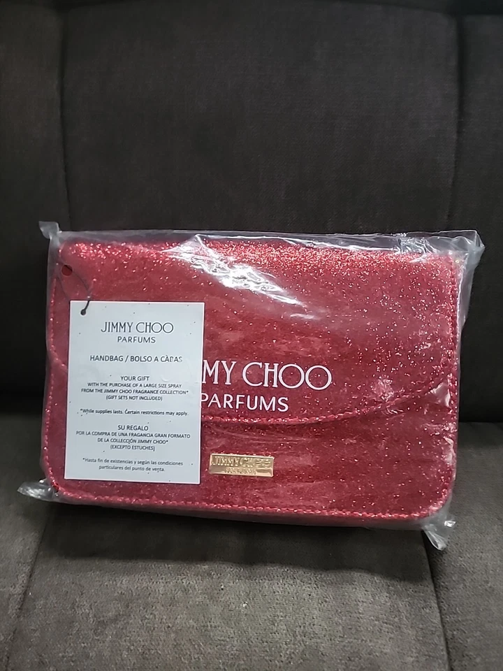Jimmy Choo Parfums Red Crossbody Shimmer Bag Glitter Purse Clutch GWP