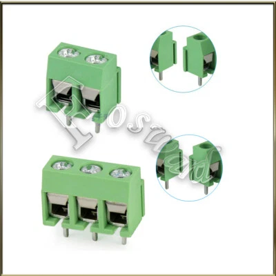 2/3 PIN 5.08MM (2.54MM X 2) PITCH PCB MOUNT SCREW TERMINAL BLOCK CONNECTOR GREEN - Image 1 of 3