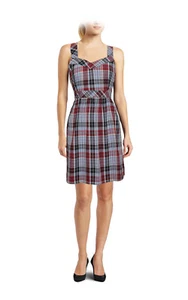 Beautiful Black Burgundy Tartan Chequered Printed Cotton Casual Dress - Picture 1 of 5