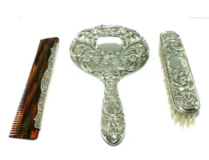 Conjunto de tocador de 3 piezas en relieve plateado adornado para damas y mujeres - Imagen 1 de 10