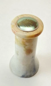 Vintage Heavy Cream Marble Salt Stone Shaker  w/ Original Stoppers 4" - Picture 1 of 11