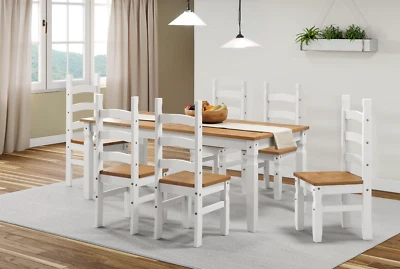 Corona Dining Table and 6 Chairs 6'0" Pine Set White Wax 182cm Shabby Chic - Image 1 of 4