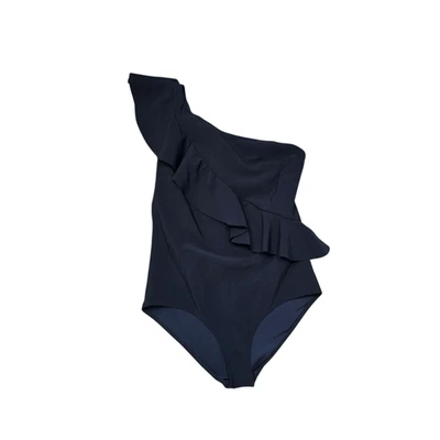 Maiô Chiara Boni Feminino Tamanho 48 Preto Um Ombro Babado Itália Terno Elegante - Imagem 1 de 4