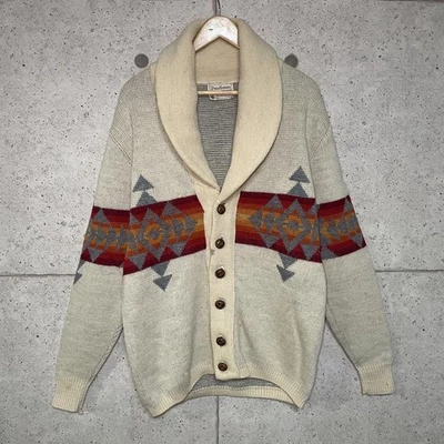 70s Pendleton Blanc Étiquette Cardigan Tricot L Premier Viennent, Premier Served - Image 1 of 4