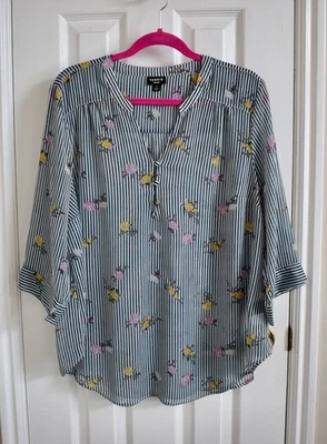 womens Torrid Harper top size 1X ( 1 ) Green stripe floral blouse sheer chiffon - Image 1 of 4