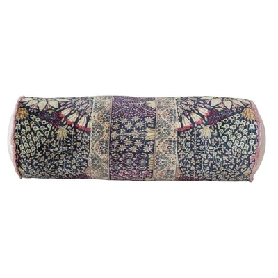 Botanical Print Eyelash Fringe Cotton Velvet Bolster Pillow, Multicolor Finis... - Image 1 of 3
