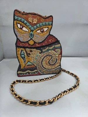 Mary Frances Vintage Gato Caja Cartera Bandolera Cadena Correa Cuentas Caprichoso Gatito Foto 1 de 4