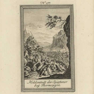 Griechische Geschichte Spartaner Schlacht Thermopylen Orig Kupferstich 19 Jhd - Bild 1 von 3