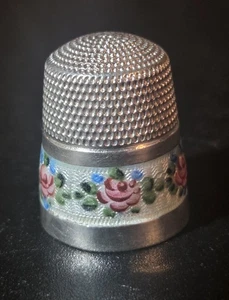 Antiguo dedal Simons Co plata esterlina esmalte rosa talla 11  - Imagen 1 de 13