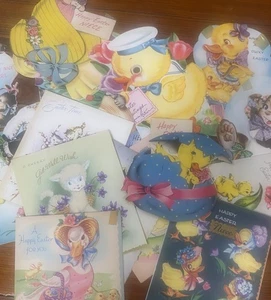 Lot Vintage kitschig süß Frühling Ostern Karten Lot zum Ausstellen oder Basteln - Mängel - Bild 1 von 10