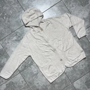 Barefoot Dreams CozyChic Lite Hooded Button Sweater Cardigan Jacket Beige M - Picture 1 of 12