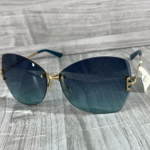 Tory Burch Sunglasses Gold Frame Teal Blue Gradient Lens Imperfect Womens TY6030 - Picture 1 of 16