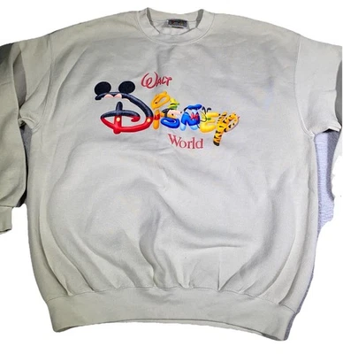 Moletom Walt Disney World Vintage Anos 90 Tamanho X-Grande Bege Forrado de Lã - Imagem 1 de 4