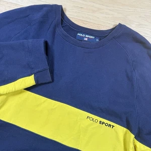 VTG Polo Ralph Lauren Sport Crew Neck Sweatshirt Mens XL Yellow Stripe Block - Picture 1 of 11