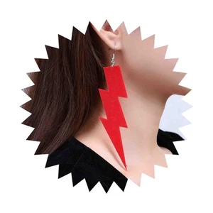 80S Neon Earrings Large Acrylic Lightning Earrings Red Bolt Drop Earrings Long N - Picture 1 of 7