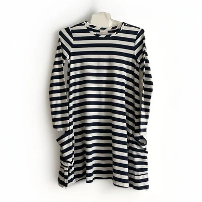 Hanna Andersson Girls 14/16 Long Sleeve Navy And White Striped Dress W/Pockets - Image 1 of 4