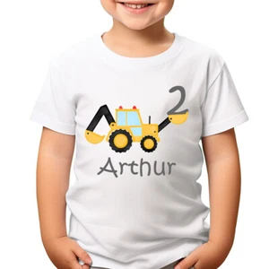 Personalised Excavator Birthday T-Shirt For Boys Custom Name & Age Tee #TA-195 - Picture 1 of 9