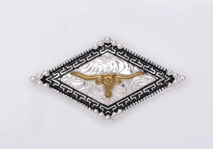 5PC 53×30mm Western Cowboy Gold Silver Longhorn Bull Saddles Rhombus Conchos Set - Picture 1 of 10