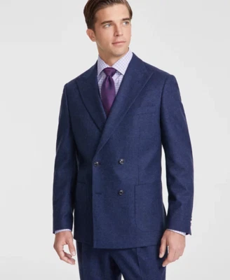 Tommy Hilfiger Hombres Ajuste Moderno Lana Tweed Doble Pecho Traje Chaqueta Azul Marino 48 L Foto 1 de 4