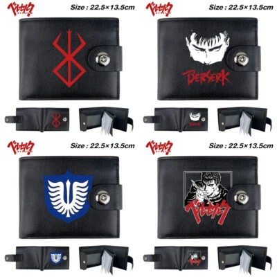 Anime Berserk Guts Wallet Men Button Leather Coin Photo Card Black Short Purses - Image 1 of 4