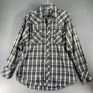 Vtg ATB Authentic Western Wear Shirt Mens 16 34/35 Green Plaid Pearl Snap Cowboy - Picture 1 of 13