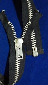 TEN-ZIPPERS/VTG.1978 "TALON"#10 SEPARATING 21.5" Metal ALUMINUM/DARK NAVY COTTON - Picture 1 of 4