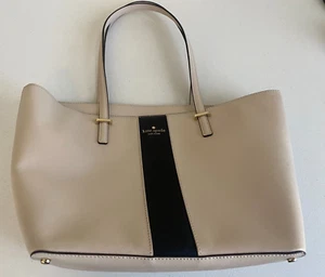 NWT Kate Spade Cedar Street Racing Stripe Harmony Crosshatched Tote,Pebble/Black - Picture 1 of 8