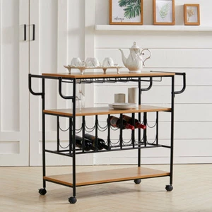Large 3 Tier Drinks Trolley Home Bar Wine Glass Shelf Storage Rack Serving Cart - Picture 1 of 9