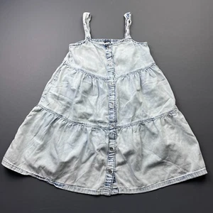 GAP Girls Denim Sundress Small Button Front Tiered Sleeveless Light Wash Blue - Picture 1 of 9